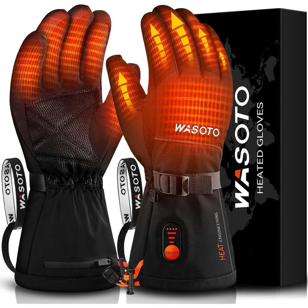 WASOTO Heated Gloves MEDIUM Black Waterproof Electric Winter Hiking Touchscreen